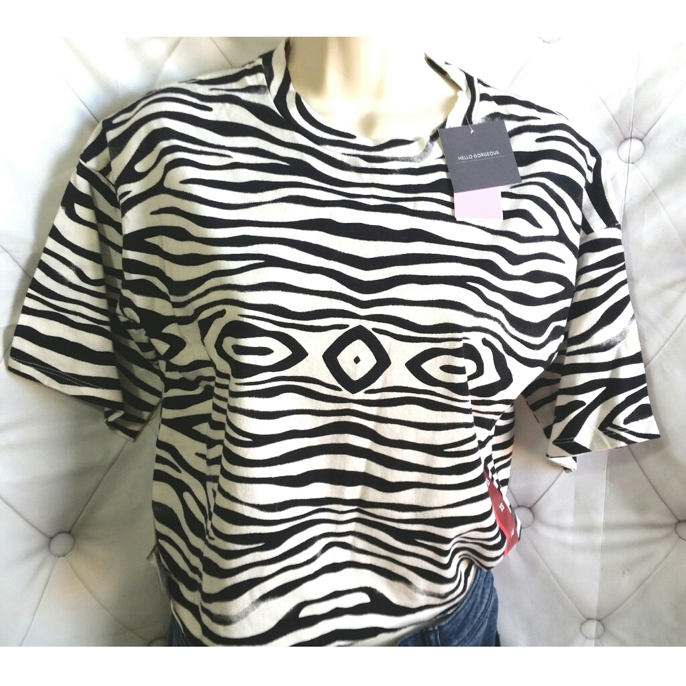 NWT Crop Women Top GRAYSON THREADS Zebra Chic XS Zebra Halloween office costume